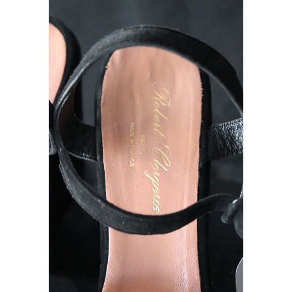 Robert Clergerie Women Size 11 Black Platform Sandals Open Toe Wedge Suede Pumps - Picture 8 of 12